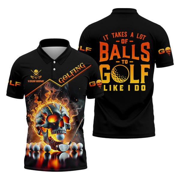 Maxcorners It Takes A Lot Of Balls To Golf Like I Do Custom Men's Golf Polo Shirt, Skull Golf Shirt, Funny Golf Shirt