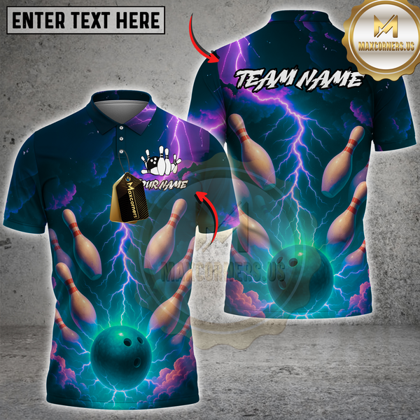 Maxcorners Bowling Electric Storm Multicolor Customized Name, Team Name 3D Shirts