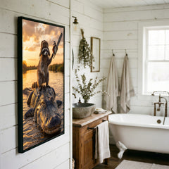 Maxcorners Raccoon Riding Alligator Holding Chainsaw at Sunset Canvas Wall Art