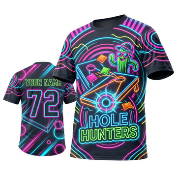 Maxcorners Cornhole Neon Hole Hunters Personalized Name 3D Unisex Shirt