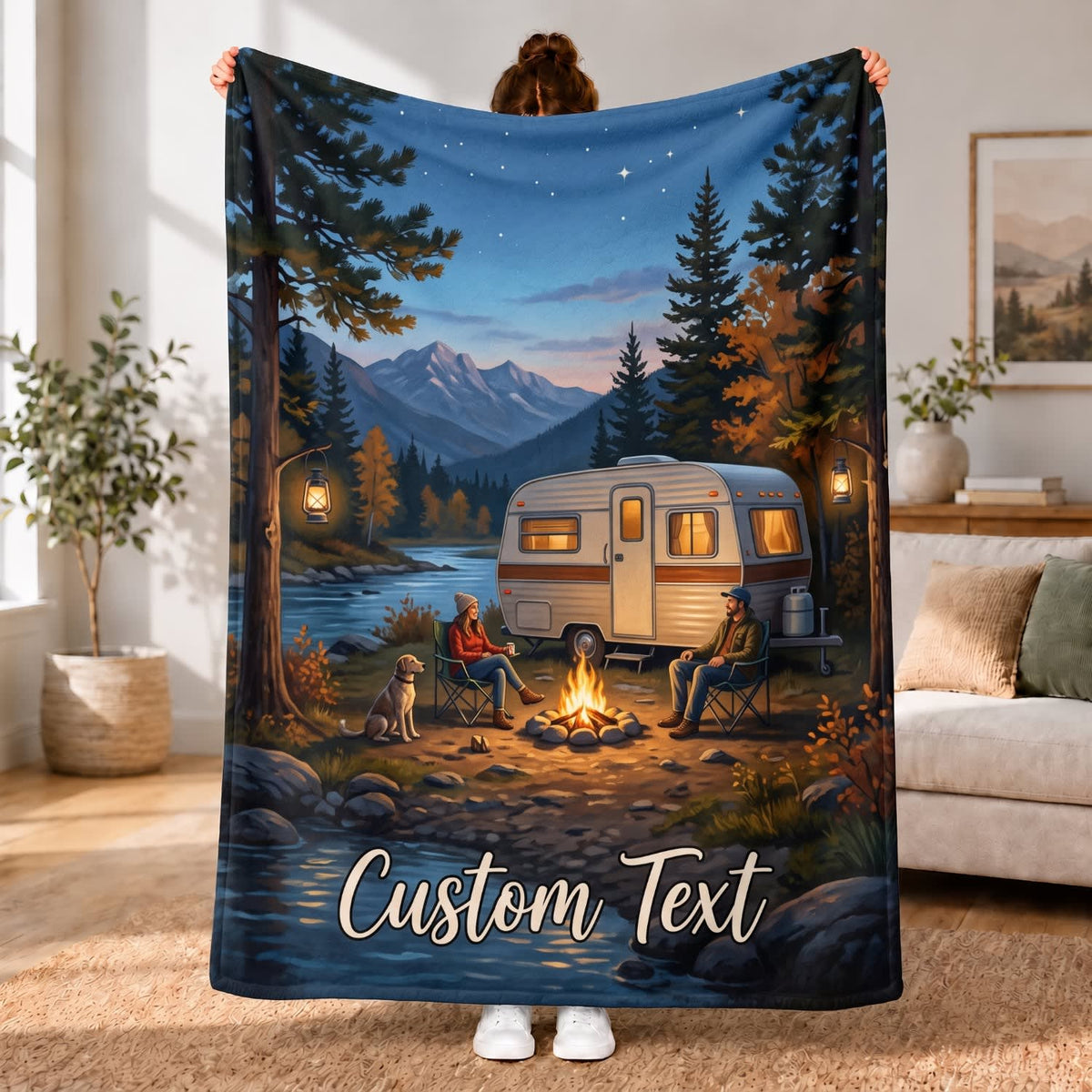 Maxcorners RVs Travel Trailer Starry Mountain Camping Custom Name 3D Blanket