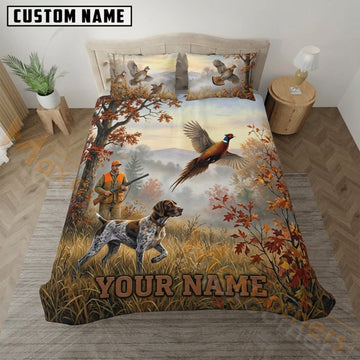Maxcorners Pheasant Hunting Autumn Leaves Dog Scene Bedding Set 3D Print Custom Name