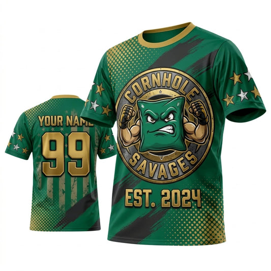 Maxcorners Cornhole Green Vintage Est. 2024 Mascot Personalized Name 3D Unisex Shirt