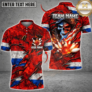 Maxcorners Bowling Netherlands Flag Fiery Samurai Personalized Name 3D Unisex Shirt