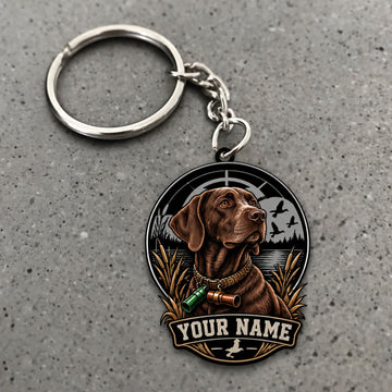 Maxcorners Duck Hunting Chocolate Labrador Retriever Woodland Portrait Custom Name Gift 2D Flat Acrylic Ornament, Keychain