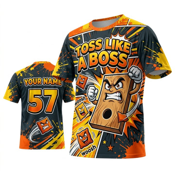 Maxcorners Cornhole Toss Like A Boss Fiery Bag Toss Personalized Name 3D Unisex Shirt