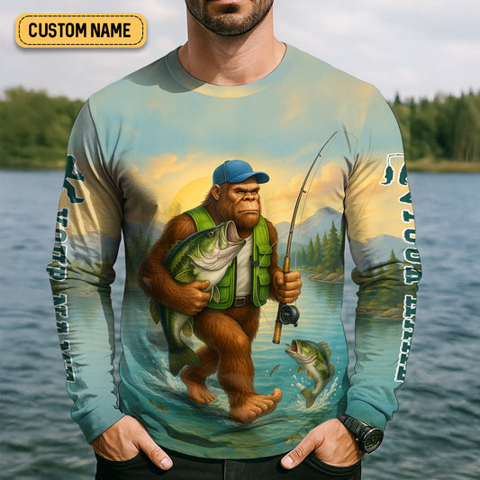 Maxcorners Gone Fishing With Sasquatch, Fishing Shirts, SPF Long Sleeve Shirts, Fishing Shirts For Men