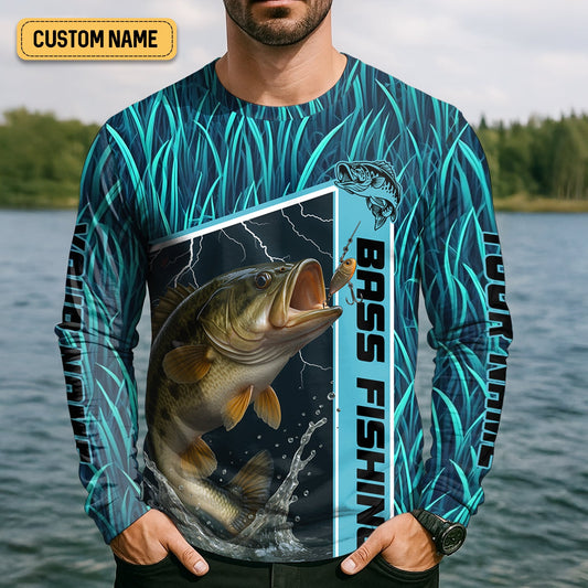 Maxcorners Teal Blue Tournament Fishing Shirts, SPF Long Sleeve Shirts, Fishing Shirts For Men