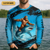 Maxcorners Just A Casual Day With Bigfoot And His Shark Fishing UPF Shirts, Funny Fishing Shirt, Presents For Fishermen