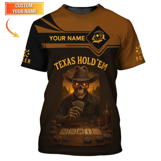 Maxcorners Texas Hold'em Custom Name Poker Shirt - Vintage Skull ACE Design - Gift for PlayersLM1009