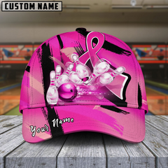 Maxcorners Bowling Ribbon Breast Cancer Personalized Name 3D Cap