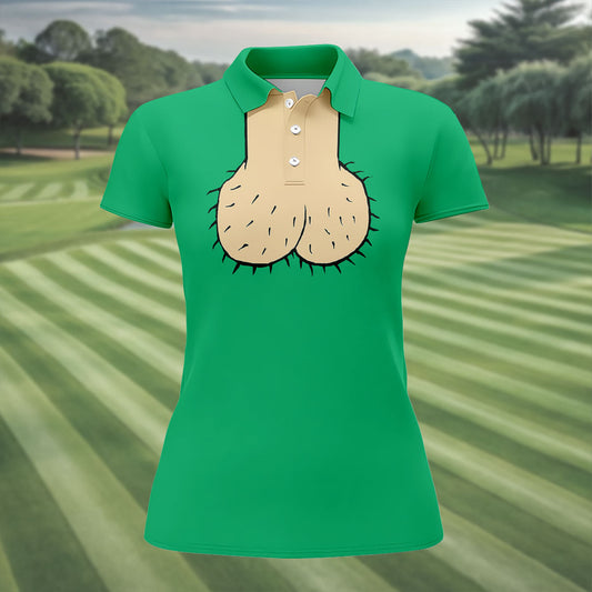 Maxcorners Green Funny Dickhead Faux Chest Golf Shirt, Women’s Golf Polo, Ladies Golf Top LM1507