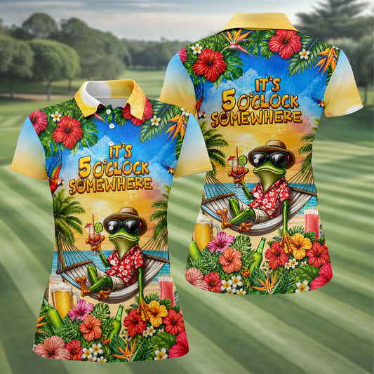 Maxcorners Funny Tropical Frog Drinking Hawaiian Golf Shirt, Golf Polo For Women, Printed Golf Shirt LM1507