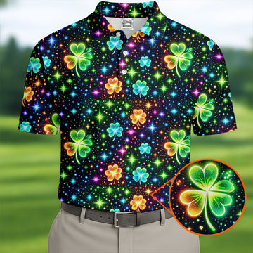 Maxcorners The Star And The Shamrock Rainbow Glitter St Patrick's Golf Shirt, Polo Shirts For Men, Golf Shirts For Men