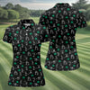 Maxcorners Stick Figure Golf Pose St Patrick's Day Shamrock Black Golf Shirt, Women's Golf Tops, Ladies Golf Polos