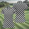 Maxcorners Black White Checkerboard Racing Pattern Golf Shirt, Ladies Golf Shirts, Golf Polo For Women, Performance Golf Shirt LM1507