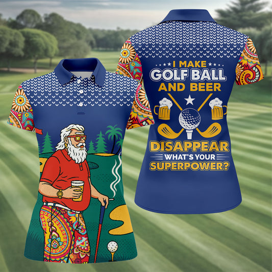 Maxcorners Funny Bearded Golfer Beer Lover Paisley Sleeve Golf Polo, Ladies Golf Shirts, Women’s Golf Apparel LM1507
