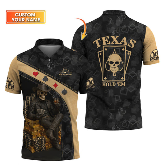 Maxcorners Texas Hold'em Poker Shirt, Skeleton Playing Poker Gifts For Poker LoversLM1009