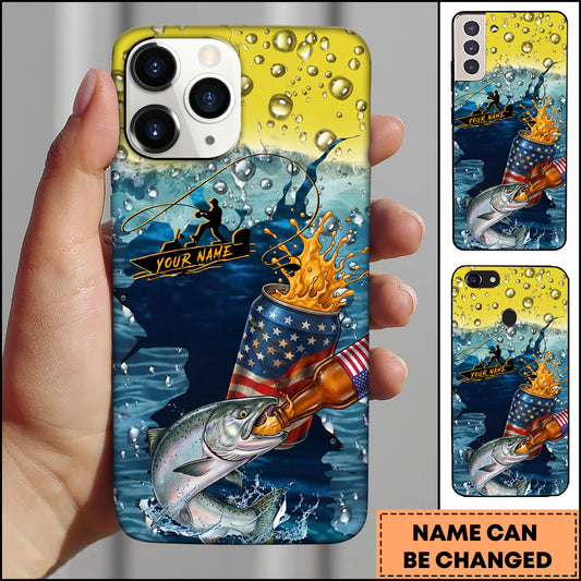 Maxcorners Fishing Phone Case Beer Splash Fishing Graphic Personalized Name 3D Phone Case (10 Fish Species)
