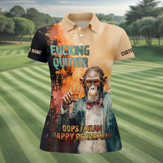 Maxcorners Funny Monkey Happy Retirement Golf Polo Shirt, Women’s Golf Apparel, Ladies Golf Tops LM1507