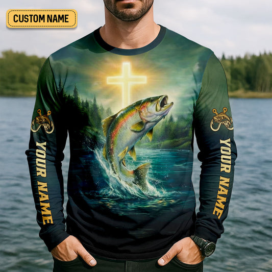 Maxcorners Jesus My Savior - Fishing My Therapy Shirt, Fishing UPF Shirts, Funny Fishing Shirt