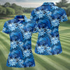 Maxcorners Blue Tropical Hibiscus Floral Golf Shirt, Womens Golf Tops, Women’s Golf Apparel LM1507