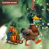 Maxcorners Funny Duck Acrylic Christmas Ornament - Mallard Pulling Gifts, Unique Christmas Gift for Hunters