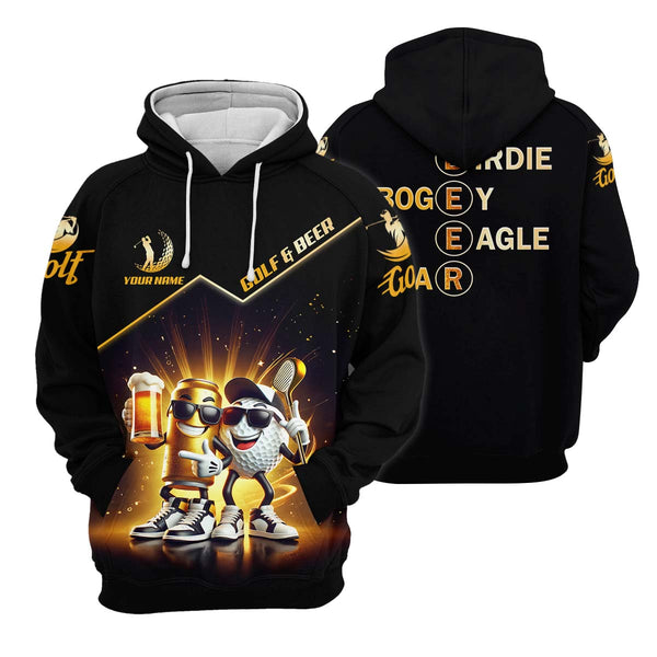 Maxcorners Golf And Beer Custom Men's Golf Polo Shirt, Funny Golf Apparel, Fun Golf Shirts For Men