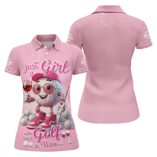 Maxcorners Just A Girl Who Loves Golf And Wine Custom Womens Golf Polo Shirt, Womens Golf Gifts