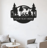 Maxcorners Personalized Deer Forest Metal Sign WITH LED/WITHOUT LED, Rustic Hunting Cabin Wall Decor, Wildlife Scene for Lodge or Mancave LM0110
