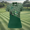 Maxcorners Green Checkered Leprechaun Shamrock St Patrick's Day Golf Shirt, Women's Golf Tops, Ladies Golf Shirts
