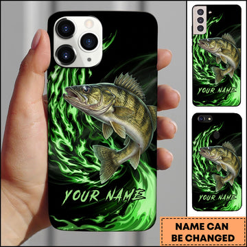 Maxcorners Walleye Fishing Green Flame Energy Personalized Name Phone Case