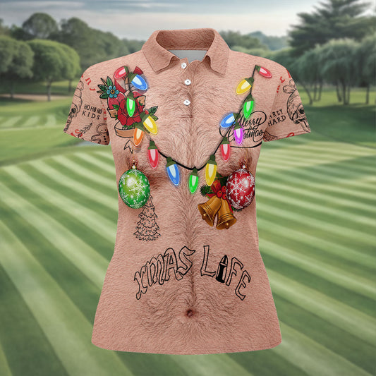 Maxcorners Funny Xmas Life Christmas Lights Body Golf Shirt, Christmas Shirts For Women, Christmas Golf Shirt LM1507