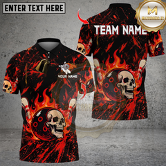 Maxcorners Bowling Flame Skull  Multicolor Customized Name, Team Name 3D Shirts