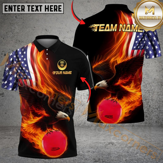 Maxcorners Patriot Fire Eagle Disc Golf Polo Customized Name, Team Name 3D Shirts