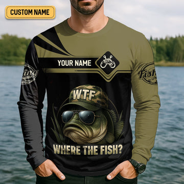 Maxcorners WTF Where The Fish Camo Bass Fishing Shirt, Funny Fishing Shirt, SPF Shirt For Men, Men's Fishing Shirt