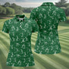 Maxcorners Stick Figure Golf Pose Shamrock Golf Shirt, St Patrick's Day Ladies Golf Polos, Golf Shirt For Women