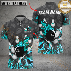 Maxcorners Bowling Inferno Strike Personalized Name Men And Women 3D Polo Shirt Custom Bowling Team Jersey (4 Colors)