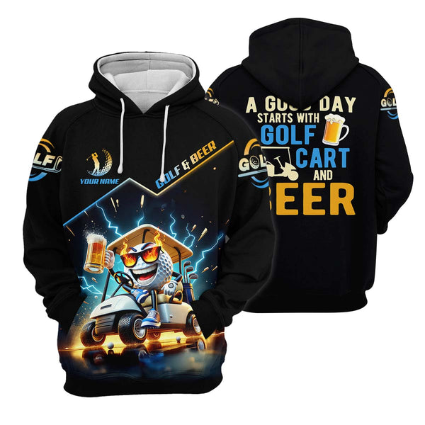 Maxcorners A Good Day Starts With Golf Cart & Beer Custom Golf Polo Shirt, Funny Golf Shirt, Golf Gift For Men