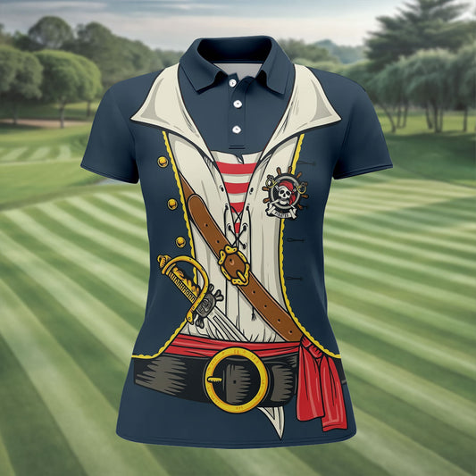 Maxcorners Funny Pirate Costume Hawaiian Golf Shirt, Women's Golf Tops, Ladies Golf Shirts LM1507