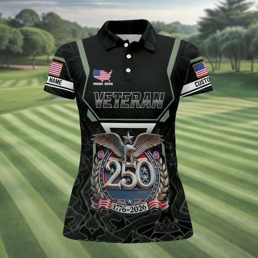 Maxcorners Personalized Veteran America 250 Polo Shirt Gray Accent, Women’s Golf Polo, Ladies Golf Shirts LM1507