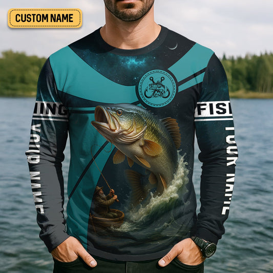 Maxcorners Teal Green Color Tournament Fishing Shirts, SPF Long Sleeve Shirts, Fishing Shirts For Men