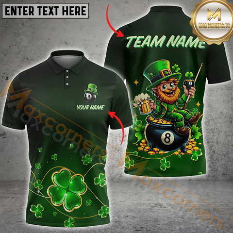 Maxcorners Irish Patrick Day Billiard Jersey Customized Name, Team Name 3D Polo Shirt