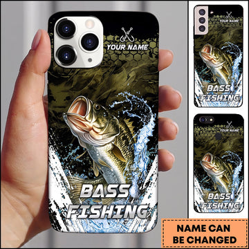 Maxcorners Black Grunge Water Splash Personalized Name Phone Case (13 Fish Species)