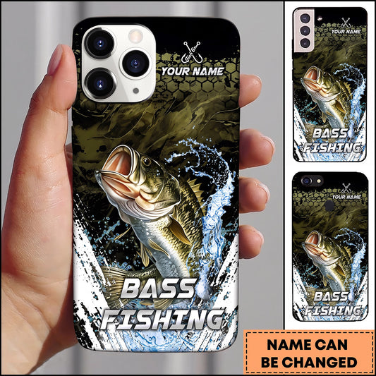 Maxcorners Black Grunge Water Splash Personalized Name Phone Case (13 Fish Species)