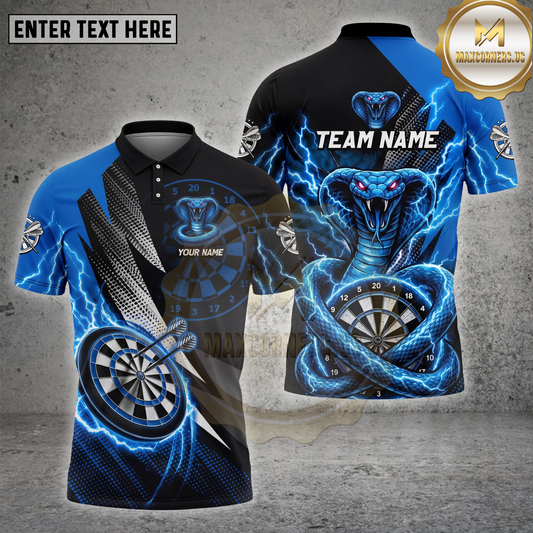 Maxcorners Darts Cobra Lightning Dartboard Blue Electric Design Multiple Personalized Name, Team Name 3D Shirt
