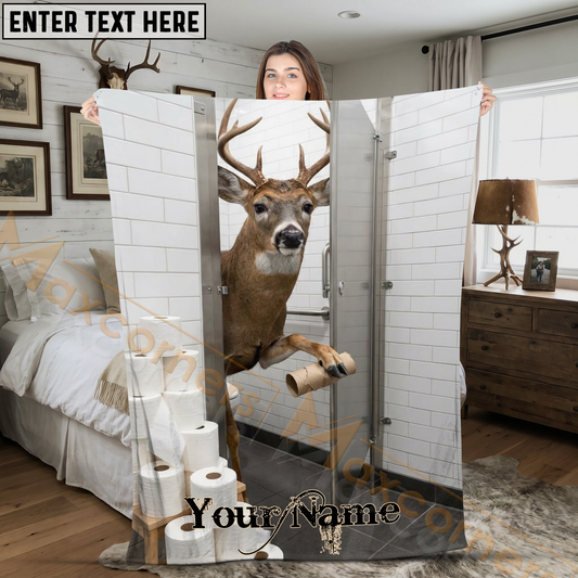 Maxcorners Funny Deer Passing Toilet Paper from Bathroom Stall Personalized 3D Blanket
