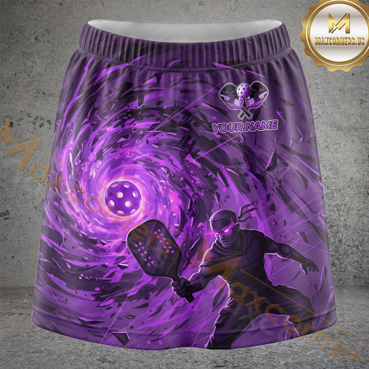 Maxcorners Pickleball Purple Energy Vortex Ball Personalized 3D Skort, Skirts With Shorts