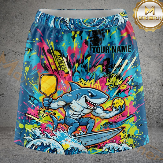 Maxcorners Pickleball Colorful Graffiti Shark Sport Personalized 3D Skort, Skirts With Shorts