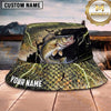Maxcorners Fishing Red White Blue Flag Fishing Design with Splash Personalized Name 3D Bucket Hat (13 Fish Species)